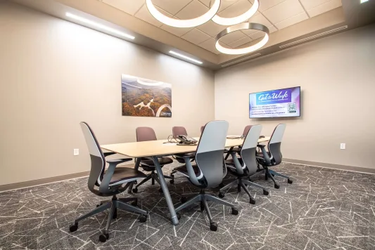 A conference room inside the Member One Federal Credit Union Service Center in Roanoke, Virginia.