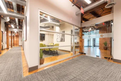 A hallway and conference room inside the Freedom First Credit Union on Bullitt Avenue in Roanoke, Virginia.