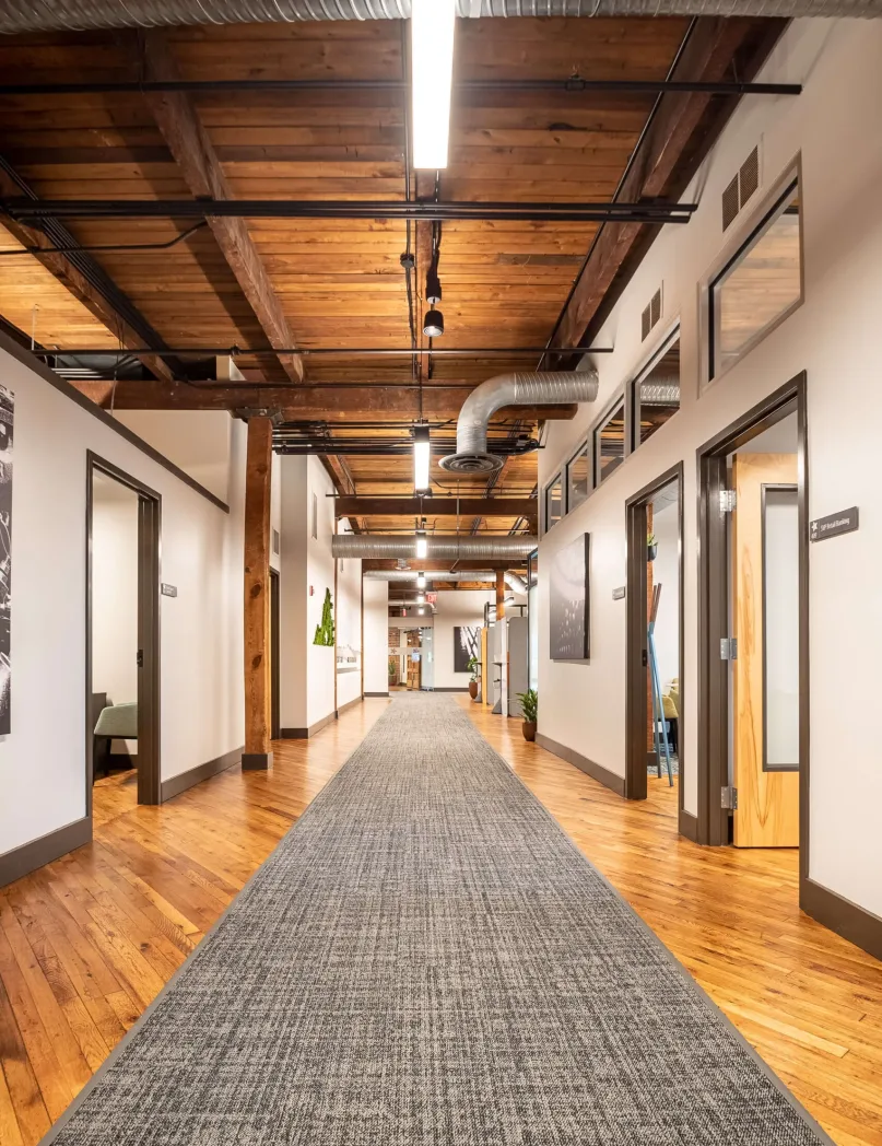 Hallway inside the Freedom First Credit Union building on Bullitt Avenue in Roanoke, Virginia.