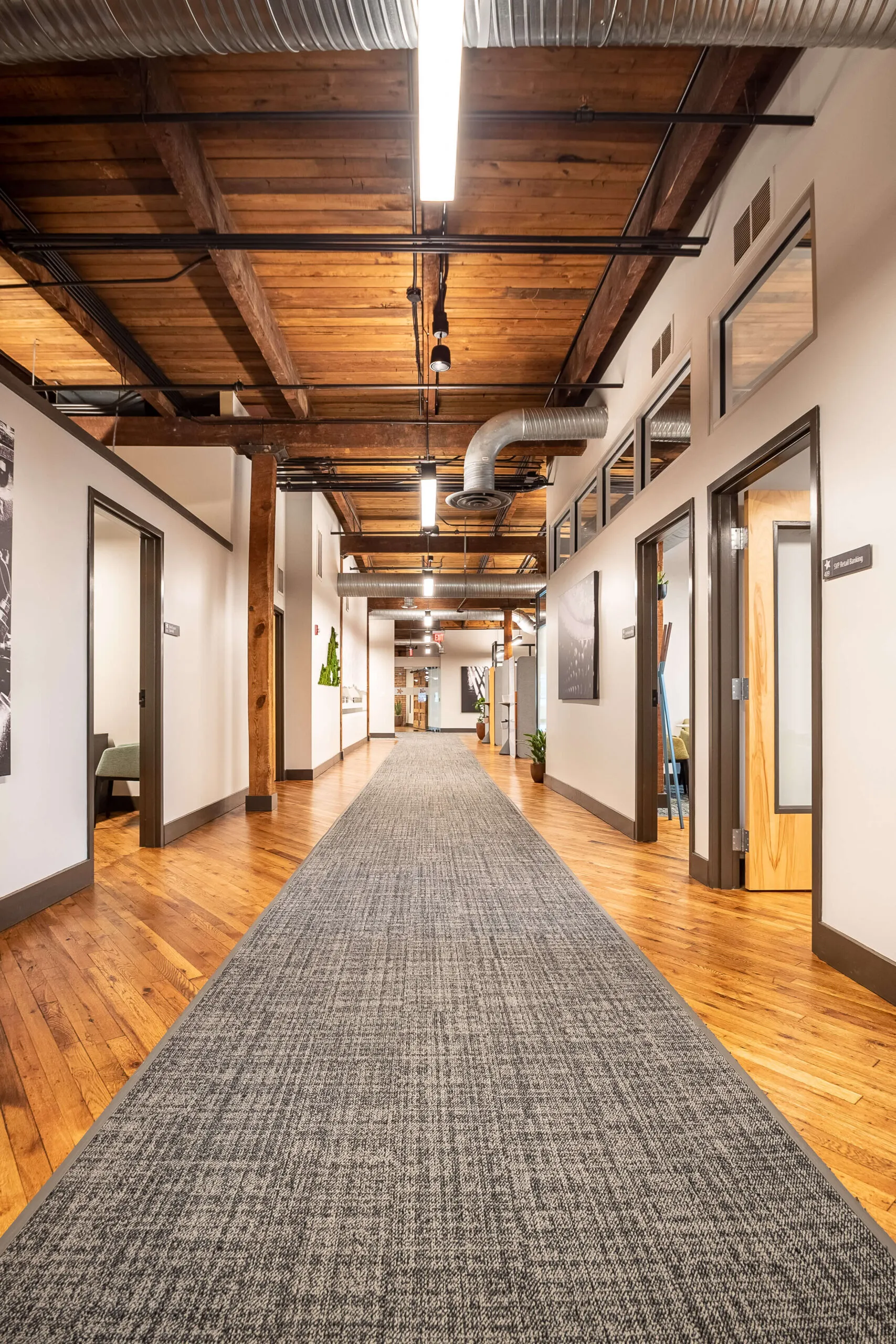 Hallway inside the Freedom First Credit Union building on Bullitt Avenue in Roanoke, Virginia.