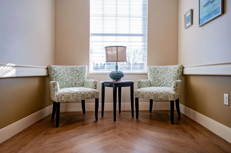 Chairs in a room at Brandon Oaks Nursing & Rehabilitation Center in Roanoke, Virginia.