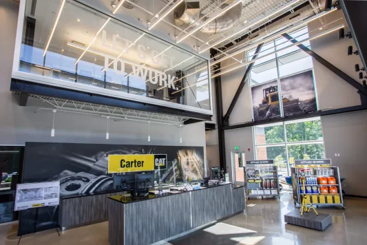 The lobby entrance of the Carter Machinery office building in Richmond, Virginia.