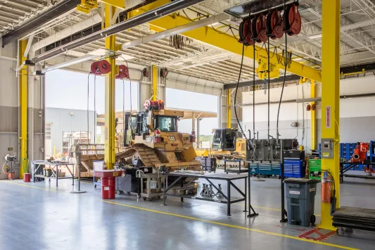 Machines and equipment inside the warehouse addition in Carter Machinery in Richmond, Virginia.