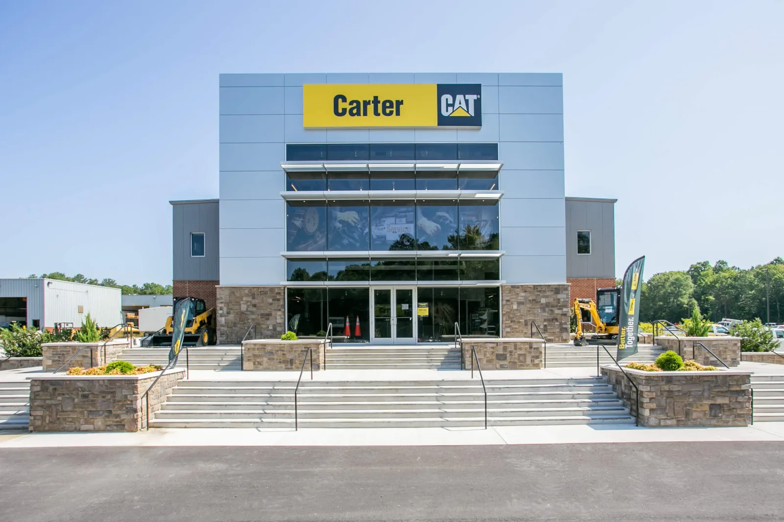 The front of the Carter Machinery office building in Richmond, Virginia.