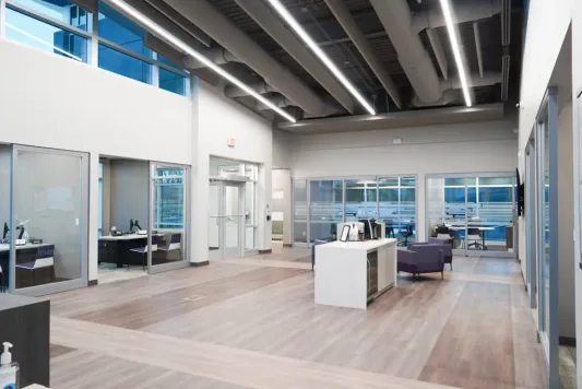 Main lobby with teller desk at Member One in Daleville, Virginia.