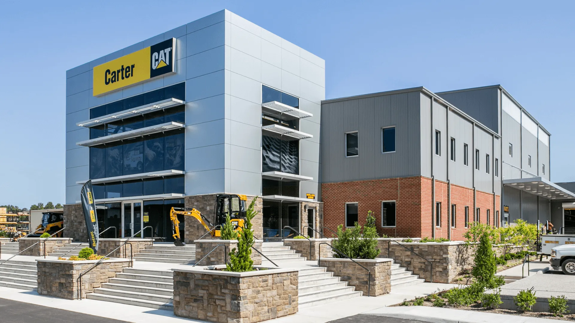 The front of the Carter Machinery office building in Richmond, Virginia.