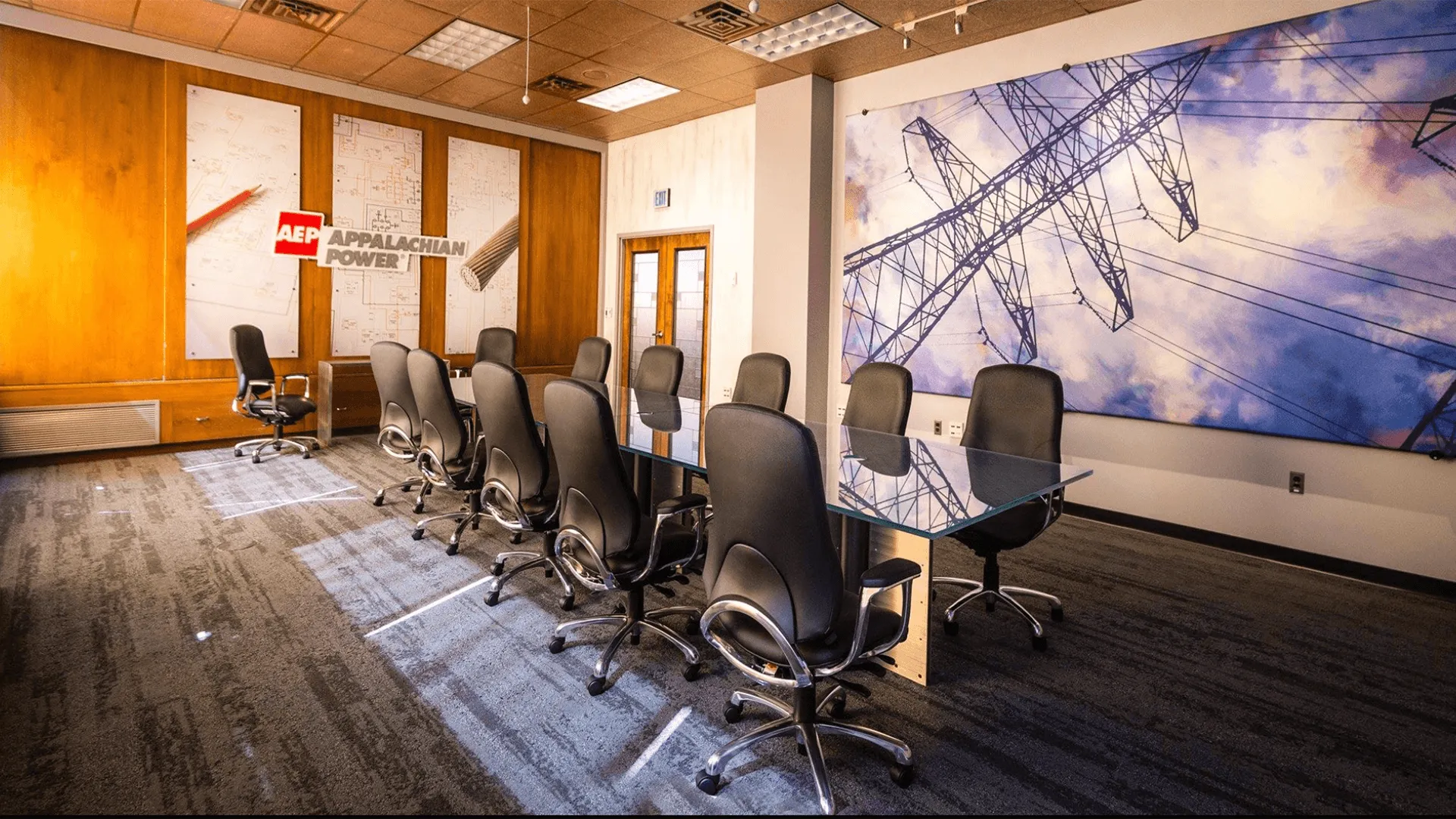 A conference room inside the American Electric Power office in Roanoke, Virginia.