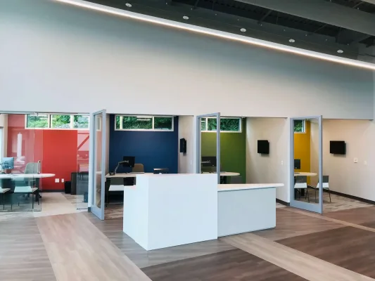 Offices inside the Member One Credit Union building in Roanoke, Virginia.