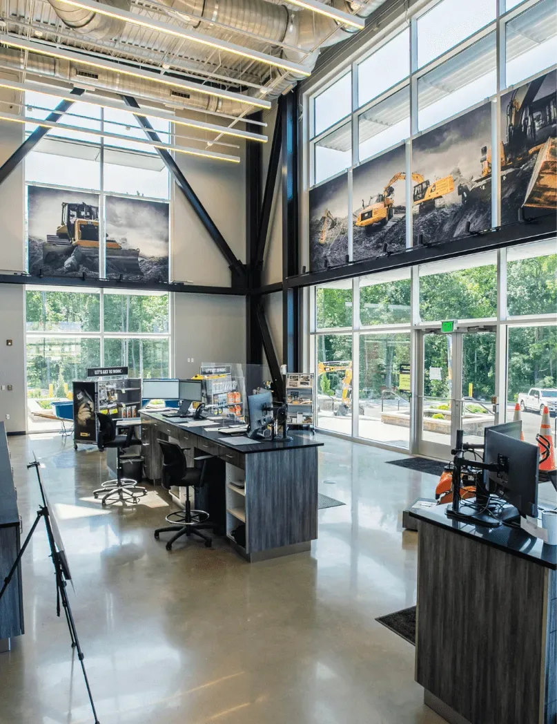 Inside the lobby and entrance of the Carter Machinery Offices in Richmond, Virginia.