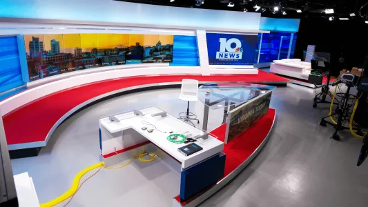 The anchor desk in the WSLS newsroom in Roanoke, Virginia.