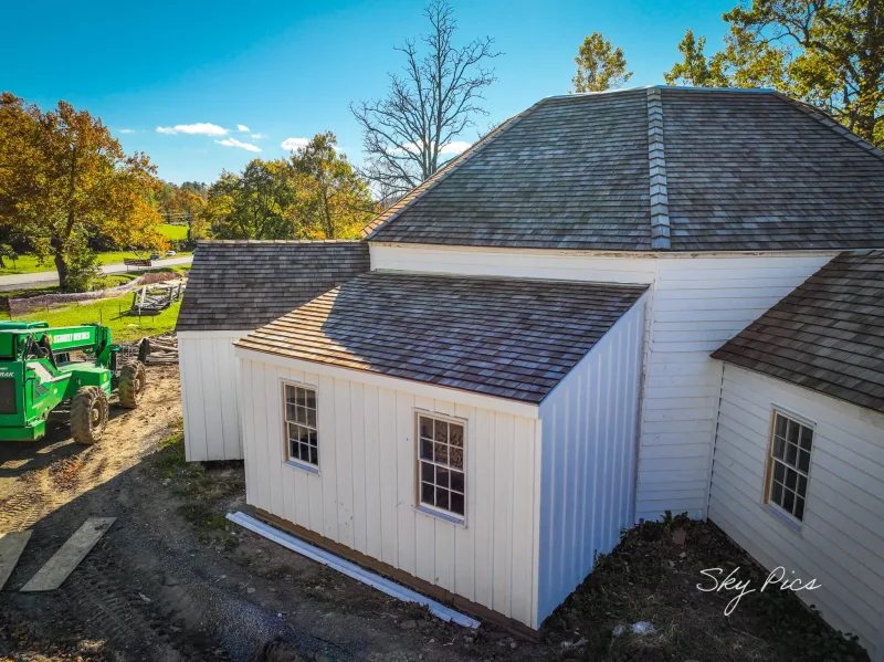 The exterior of the Warm Springs Pool building in Warm Springs, Virginia.